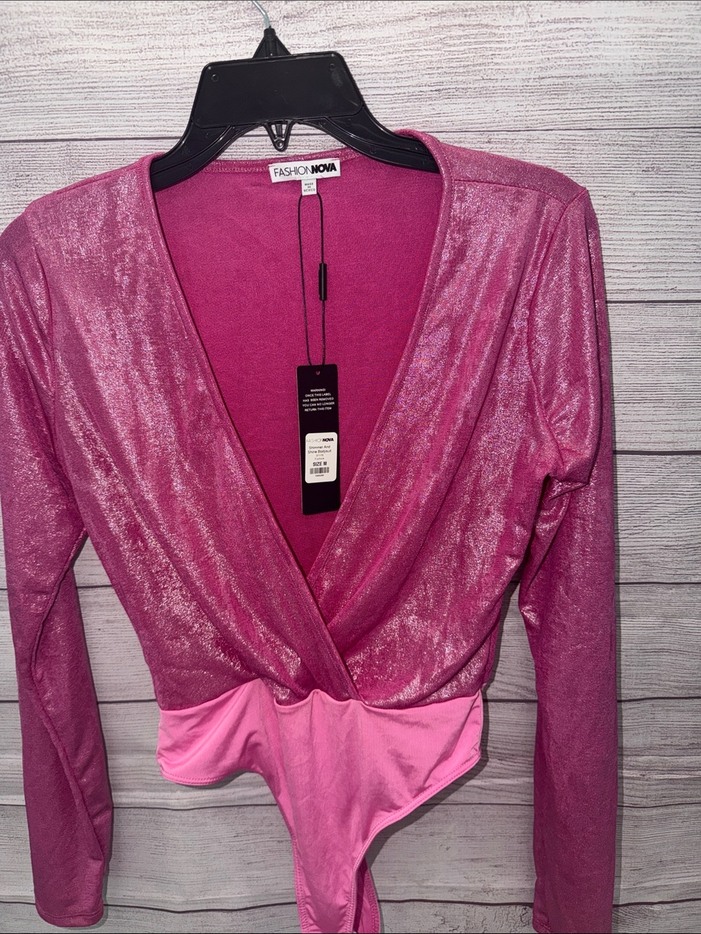 Fashion Nova Pink Shimmer Wrap Bodysuit - Two-Tone Fuchsia